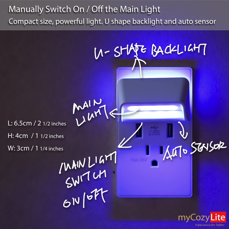 Dimmable Blue Night Lights, Dual Light, Adjustable LED Night Light