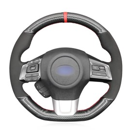MEWANT Hand Stitch Suede Shiny Carbon Fiber Steering Wheel Cover for Subaru WRX (STI) Levorg Steering Wheel Wrap