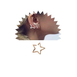 Yheakne Boho Star Cuff Earrings Gold Star Hoops Earrings Hollow Star Clip on Earrings No Piercing Earrings Jewelry for Women (Gold)