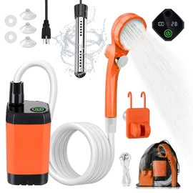 COOLIGO Portable Camping Shower with Heater, 6000mAh Rechargeable Camping Shower with 2000W Auto-Off Immersion Heater, LED Display, Heated Outdoor Shower for Travel, Hiking, Car