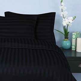 Elegant Comfort 1500 Thread Count -Damask Stripes- Egyptian Quality Luxurious Silky Soft Wrinkle & Fade Resistant 3pc Duvet Cover Set, King/Cal-King, Black