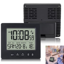 WIYETY Digital Radio Alarm Clock with Light: Travel Alarm Clock, Radio-Controlled Automatic Digital Alarm Clock with Two Independent Alarm Clocks, Thermometer, Date Display, Backlight, Date, Week