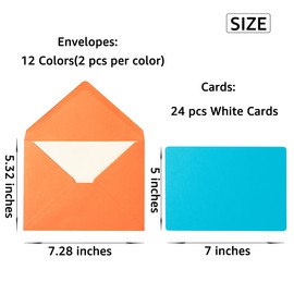 A7 Colorful Envelopes and Blank Cards 24 Pieces A7 Envelopes and 24 Pieces 5x7 Colorful Flat Cards for Weddings, Invitations, Birthday, Baby Shower (Multicolor)