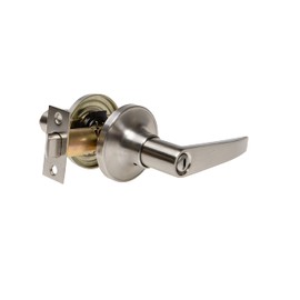 Zion Privacy Lock Straight Lever Door Lever Satin Nickel Door Knob, Silver with Lock and Key for Bathrooms and Bedrooms