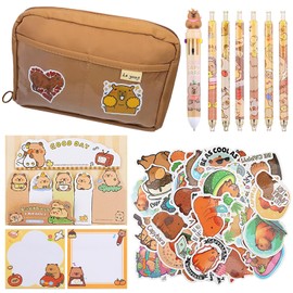 70 PCS Capybara Stationery Set Includes Large Capybara Pencil Case Multicolor Pen Adorable Capybara Pens Sticky Notes Capybara Stickers Cute Capybara School Supplies Capybara Gifts for Kids Adults