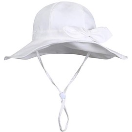 YMYDYFC Baby Girl Sun Hat Summer Beach Hats with UPF 50+ Toddler Infant with Wide Brim Strap Outdoor Bucket Hat White