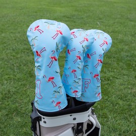 Golf Club Head Covers Golf Driver Fairway Hybrid Head Cover Flamingo Design Premium Leather Waterproof Driver Fairway(FW) Wood Hybrid(UT) with Number Tags 3 Wood Headcover (for Driver(1pcs))