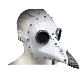 Plague Doctor Mask Long Nose Bird Masquerade Mask Steampunk Cosplay (White) with Silver Beak
