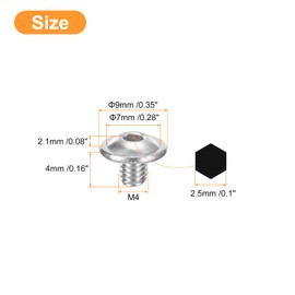 sourcing map Flanged Button Head Socket Cap Screws,50 Pcs M4x4mm - 304 Stainless Steel Socket Drive Fasteners Bolts, Fully Thread Machine Screws for Furniture Installation (Silver)