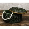 Ebros Gift Faux Crocodile Pattern Textured Green Print Gold Oval