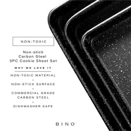 BKN Cookie Sheet Pan Set - 3-Piece Speckled Black | Carbon Steel NonStick Pans | Oven Safe