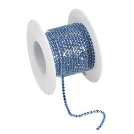 sourcing map 5.5 Yards Crystal Rhinestone Chain, 2mm Sew on Close Claw Chain Trim for DIY Jewelry, Clothing, Bags, Shoe Decoration, Silver Bottom, Light Blue