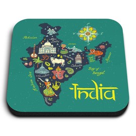1x Square MDF Magnet 5cm - India Travel Map Flag Indian Asia Holiday - Fridge Locker Office Whiteboard Toolbox #58776
