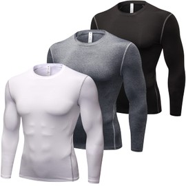 3 Pack Compression Shirts Men Long Sleeve Athletic Workout Tshirt Running Tops Sports Rash Guard Base Layer Undershirt