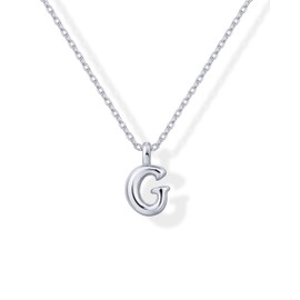 PAVOI 14K Gold Plated Dainty Chunky Bubble Initial Letter Pendant Necklace for Women | Alphabet Letter Necklace, White Gold, No Gemstone