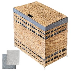Handwoven Natural Seagrass Laundry Hamper 130L with Handles, Lid and 2pcs Liners of 100% Linen, Multi-Use Wicker Laundry Sorter Rattan Storage Basket for Blankets Pillows Ropes Clothes Toys