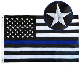 SolarStar Thin Blue Line USA Flag with Embroidered Stars, Sewn Stripes, Brass Grommets, Black White and Blue American Police Flag Honoring Law Enforcement Officers