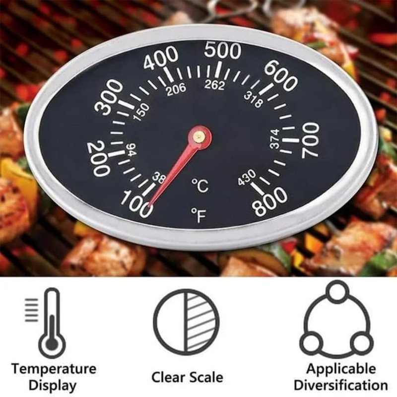 Grill Temperature Gauge, Heat Indicator Thermometer, BBQ Lid Replacement Part