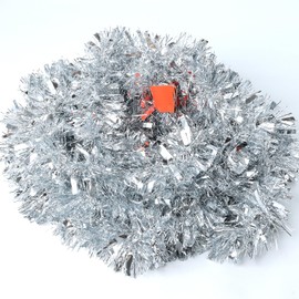 Tinsel Garland, Christmas Garland, 10 m Shiny Christmas Tree Garland, Fluffy Christmas Decoration, Stair Garland Christmas for Christmas Party, Indoor and Outdoor Decoration (Silver 2)