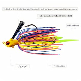 DAYUYUE 6pcs Weedless Rocked Jig Heads Squid Rubber Jig Bait Kit 10g 11g 13g 16g Includes Plastic Fishing Tackle Box Fishing for Freshwater Saltwater (Style D: 10g 13g 16g)