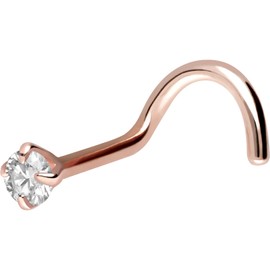 PIERCINGLINE 750 Gold Nose Piercing Spiral | 18 Carat | 2 mm Crystal | Piercing Nose Stud | Choice of Colours, Rose Gold, Cubic Zirconia