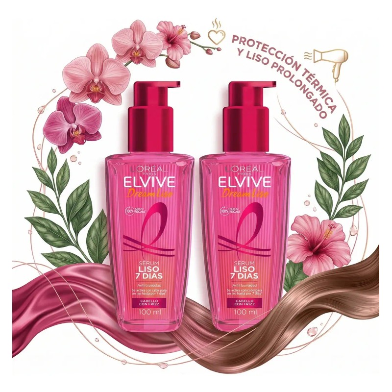 Serum Dream Liso L'oréal Paris Elvive Cabello Con Frizz, 2pz