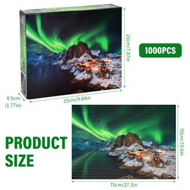 vesaneae 1000 Piece Northern Lights Puzzles for Adults, 70x50cm Jigsaw Puzzles, Winter Northern Lights Cabin Puzzles HD Quality Challenging Puzzles Games for Family Fun Game Nights
