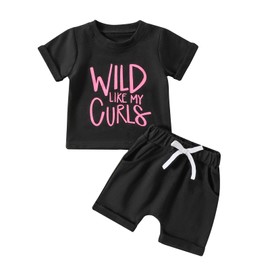 Baby Girl Clothes Summer 3 6 9 12 18 24 Months Outfit T-Shirts Tops 2Pcs Newborn infant Shorts Set (Black, 6-12 Months)