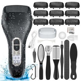 Electric Callus Remover for Feet - with 9pcs Larger Grinding Head, Portable Pedicure Kit Foot File Callus Remover, Rechargeable Waterproof Foot File for Foot Care Deadskin Remover LCD Display-Black