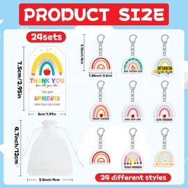 Demonwer 24 Set Teacher Appreciation Gifts Keychains Set Include 24 Keychain 24 Organza Bags 24 Thank You cards End of Year Teacher Gifts for Graduation Valentine‘s Day Festival Supplies