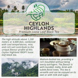 Ceylon Highlands FBOP1 Premium Loose Leaf Black Tea from Sri Lanka – Flowery Broken Orange Pekoe 1 (300g)