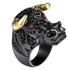 PAURO Men's Stainless Steel Cubic Zirconia Taurus Bull Tribal Biker Ring Black Plated Size 11