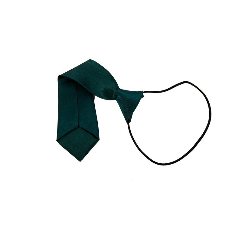 Kids Satin Solid Plain Colour Elasticated Tie (Dark Green)