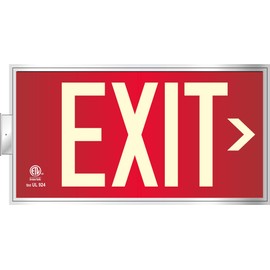Photoluminescent Exit Sign Red - Framed Flag/Ceiling Mount (Removable Arrows) Code Approved UL 924 / IBC/NFPA/Part Number FRUL-BR-050-R