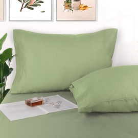 Lirex Pack of 2 Cushion Covers, 100% Cotton, 400 Thread Breathable Cushion Cover, Pillow Cover, 50 x 75 cm, Green