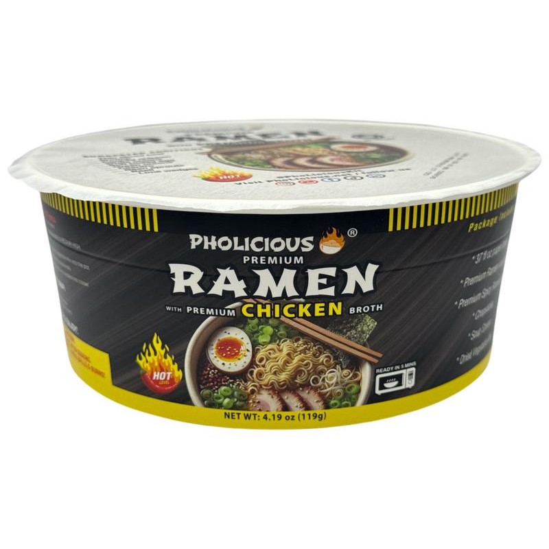 PhoLicious Spicy CHICKEN Premium Ramen, Instant, PhoLicious Brand, 4 Pack