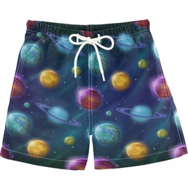 visesunny Fantastic Colorful Planet and Moon Swim Trunks Boys Toddler Bathing Suits for Kids Swimwear Baby Boy Swimsuit Boys Swim Shorts