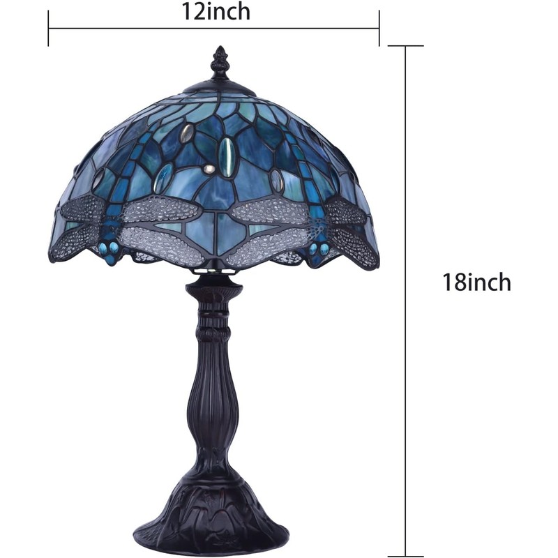 Pterying Tiffany Dragonfly Table Lamp, 18'' Tall Vintage Stained Glass