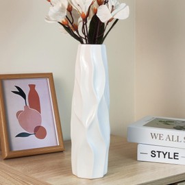 JIDOFUE White Ceramic Vase, Tall Flower Vase, 12 Inches/30 cm High Modern Large Textured Floor Vases for Shelf, Farmhouse, Table Centres, Living Room Home Decor, Skinny Vase for Pampas Grass