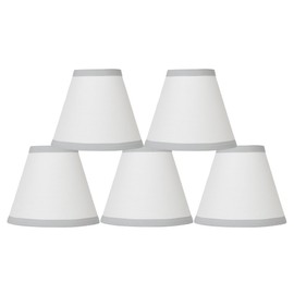 Urbanest Set of 5 Off White Cotton Chandelier Lamp Shade with Gray Trim, 3-inch by 6-inch by 5-inch, Clip-on, Hardback