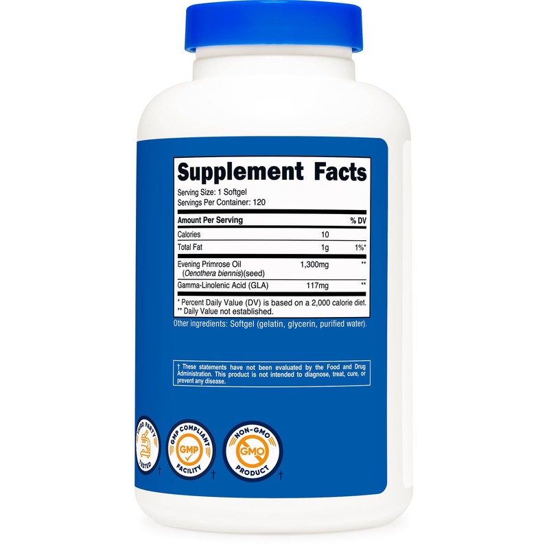 Nutricost Evening Primrose Oil 1,300mg, 120 Softgels (3 Bottles) -