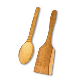 2pcs Wooden Spatula Spoons Set for Cooking, Frying, Stirring, Kitchen Utensil Set, Natural Spatula and Spoon (27 cm)