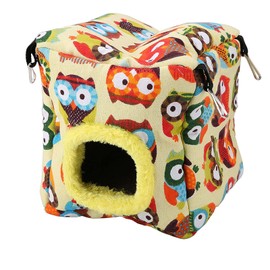 BORDSTRACT Bird Snuggle Hut Nest, Parrots Sleeping Hut Hanging Snuggle Hideaway Cave Bed Toy for Hummingbirds, Munchkins, Honey Bag Gliders, Single Budgerigars(L-Owl)