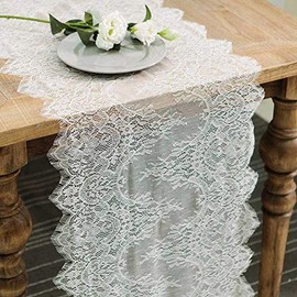 Hooqict - Juego de 4 caminos de mesa de encaje blanco de 14 x 120 pulgadas, color marfil bordado bohemio para decoración de mesa de boda, recepción, decoración de mesa de bebé, despedida de soltera