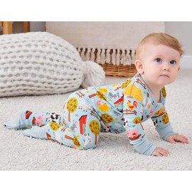 SUZEL - Pijama de viscosa de bambú para bebé, mameluco de una pieza sin pies para bebés y niñas, Blue Farm, 0-3 meses