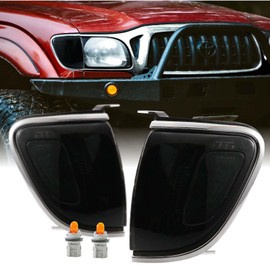 USR 01-04 Tacoma 2nd GEN Corner Lights Chrome Trim Smoke Lens Corner Lamps Set Compatible with 2001-2004 Toyota Tacoma Pickup Truck All Models Including PreRunner and TRD (Bulbs & Sockets Included)