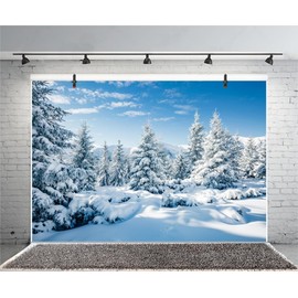 AOFOTO 12x8ft Snowy Scenery Backdrop Forest Snow Tree Photography Background Winter Snowfield Landscape Snow Covered Fir Pine Tree Outdoor Sky Christmas New Year Photo Studio Props Vinyl Wallpaper