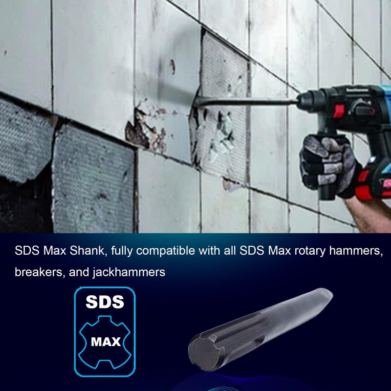 Phyxlyn 18-Inch SDS Max Point Chisel, Ideal for Concrete Demolition,