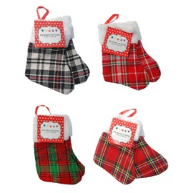 Black Duck Brand Set of 8-7" Christmas Themed Plaid Stockings! Hanging Loops - Perfect for Your Tree or Mantel!