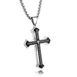 MERTTURM Men's Cross Necklace, Large Heavy Cross Pendant, Men's Necklace Stainless Steel 60 cm / 4 mm Width, Ideal for Rapper, Biker, Punk Rock, Teenagers, Men, Boys, Stainless Steel, No Gemstone